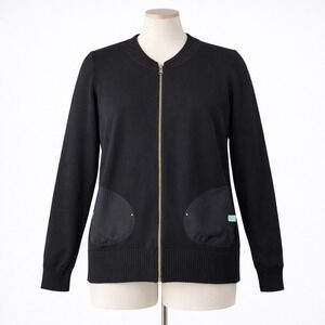 Gap‎ Vintage Y2K Full Zip Bomber Sweater Black Knit Cardigan Mock Neck Jacket L